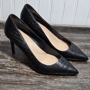 Banana Republic Women's Black Crocodile Embossed Pointed Toe Stiletto Size 10